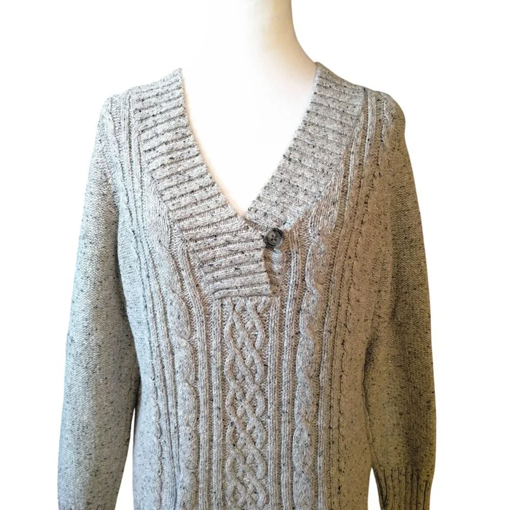 ST. JOHN'S BAY SIZE PETITES LARGE LONG SLEEVE CABLE KNIT SWEATER CLASSIC GRAY